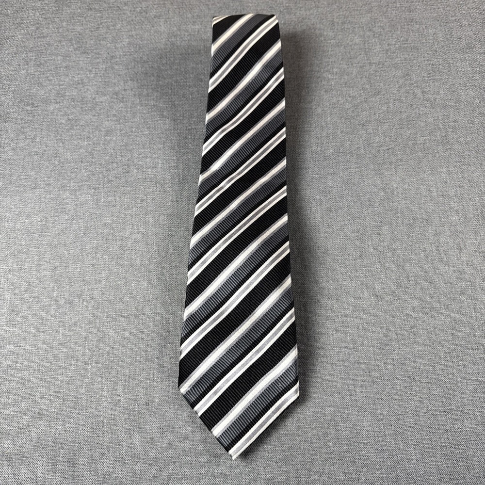 Donald Trump Tie Black And Silver Stripe Pattern 100% Silk